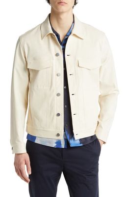 Theory River Cotton Blend Twill Trucker Jacket in Warm Ivory - C63