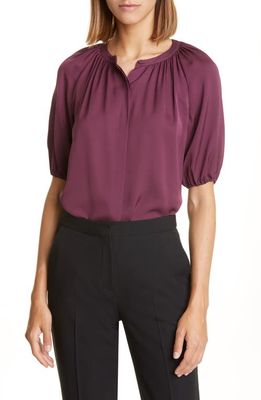 Theory Romantic Elbow Sleeve Silk Blouse in Bordeaux