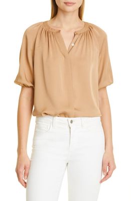 Theory Romantic Elbow Sleeve Silk Blouse in Sienna