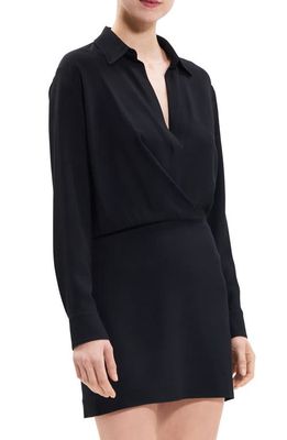 Theory Rosi Long Sleeve Faux Wrap Mini Shirtdress in Black