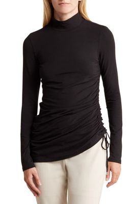 Theory Ruched Mock Neck Top in Black