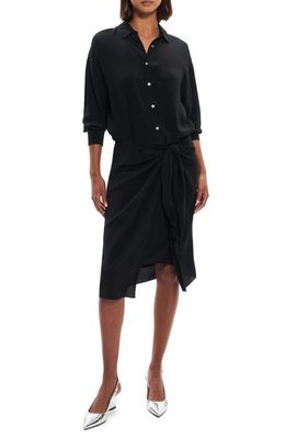 Theory Sarong Skirt Long Sleeve Shirtdress in Black