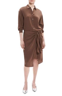 Theory Sarong Skirt Long Sleeve Shirtdress in Pecan