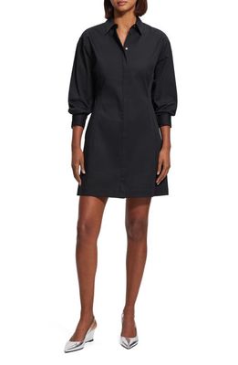 Theory Sculpted Long Sleeve Mini Shirtdress in Black