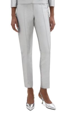 Theory Shan Slim Silk Ankle Tapered Pants in Ice Grey