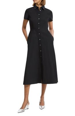 Theory Short Sleeve Linen Blend Midi Shirtdress in Black