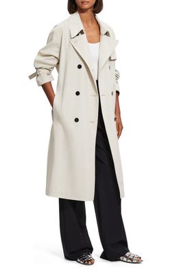 Theory Sleek Double Breasted Cotton Blend Trench Coat in Sand