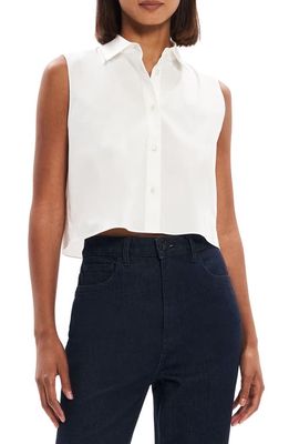 Theory Sleeveless Crop Button-Up Shirt in White