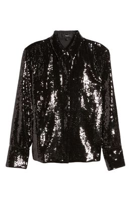 Theory Slim Fit Sequin Button-Up Shirt in Black