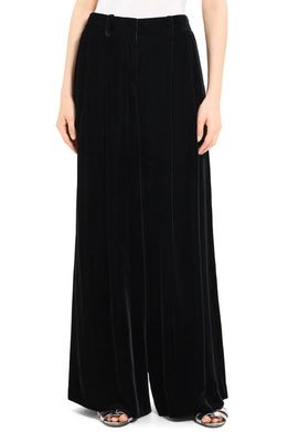 Theory Stretch Velvet Low Rise Wide Leg Pants in Black