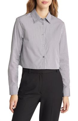 Theory Stripe Crop Cotton Button-Up Shirt in Charcoal Multi - Qdy
