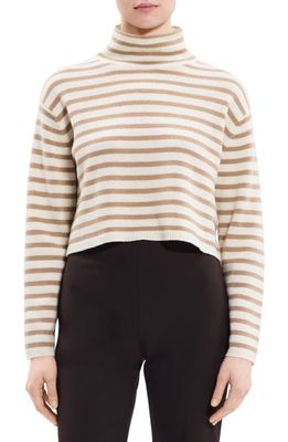 Theory Stripe Crop Sweater in Ivory/Palomino