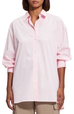 Theory Stripe Oversize Cotton Button-Up Shirt in Soft Pink Multi