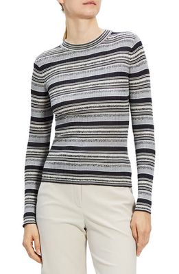 Theory Stripe Rib Silk Blend Crewneck Sweater in Denim Mel Multi - 17Z