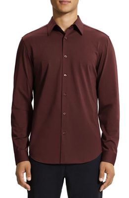 Theory Sylvain ND Structure Knit Button-Up Shirt in Chocolate - Qb7