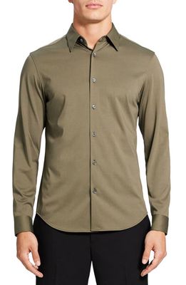 Theory Sylvain ND Structure Knit Button-Up Shirt in Olive Branch