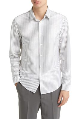 Theory Sylvian Stripe Knit Button-Up Shirt in Wht/Pestl