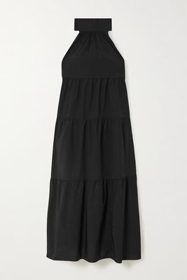 Theory - Tiered Cotton-blend Voile Halterneck Maxi Dress - Black