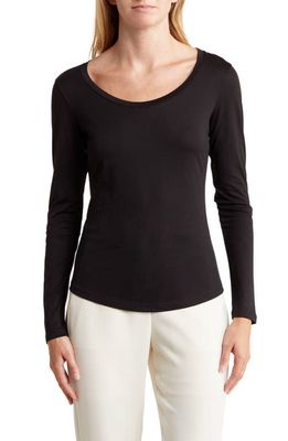 Theory Tiny Scoop Long Sleeve Organic Cotton T-Shirt in Black