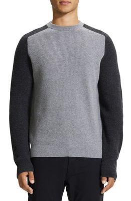 Theory Toby Colorblock Wool & Cashmere Crewneck Sweater in Pestle/Pebble Heather