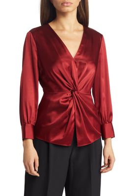 Theory Twist Silk Blouse in Red Dhalia