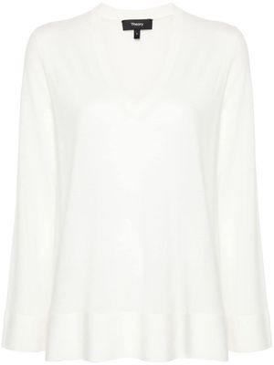 Theory V-neck fine-knit jumper - White