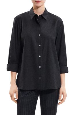 Theory Virgin Wool Button-Up Shirt in New Charcoal Melange