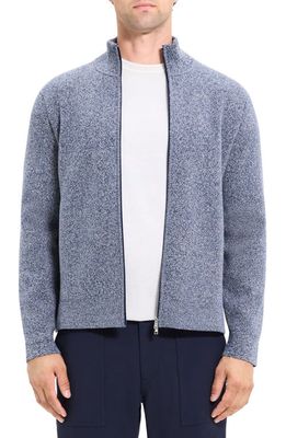 Theory Walton Marl Cotton Zip-Up Sweater in Blueberry Grey Heather