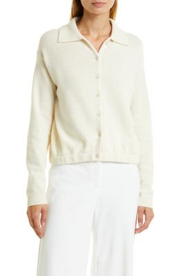 Theory Wool & Cashmere Crop Polo Cardigan in Ivory