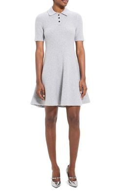 Theory Wool & Cashmere Polo Minidress in Light Heather Grey