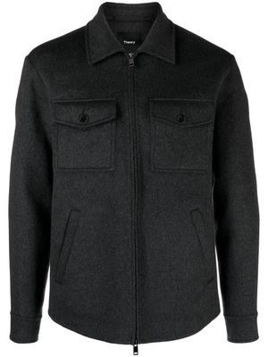 Theory zipped wool-blend shirt jacket - Grey