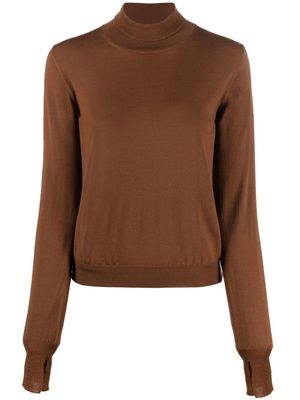 There Was One contrast-stripe roll-neck jumper - Brown