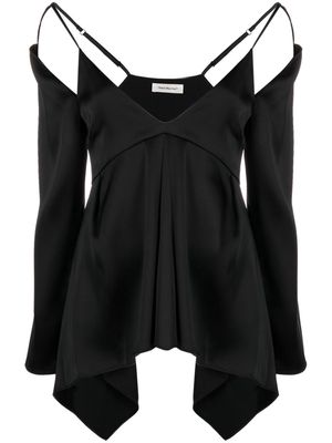 There Was One draped cold-shoulder satin blouse - Black