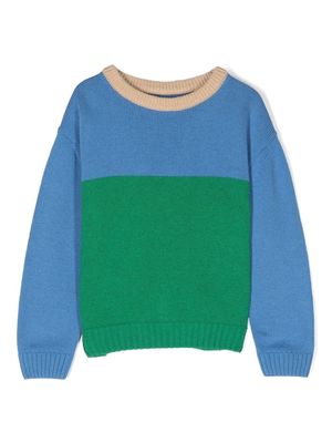 There Was One Kids colour-block crew-neck jumper - Green