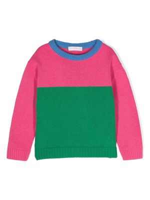 There Was One Kids colour-block crew-neck jumper - Pink