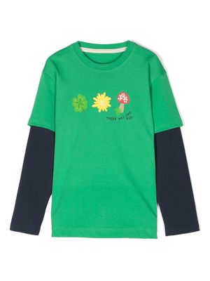 There Was One Kids colour-block long-sleeve T-shirt - Green