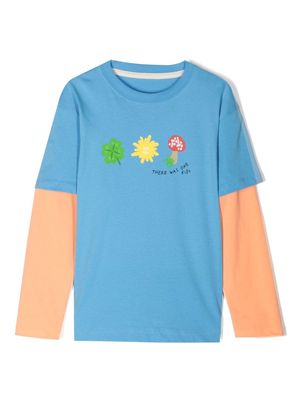 There Was One Kids colour-block long-sleeved cotton T-shirt - Blue