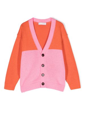 There Was One Kids colour-block V-neck cardigan - Orange