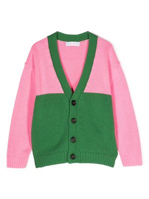 There Was One Kids colour-block V-neck cardigan - Pink