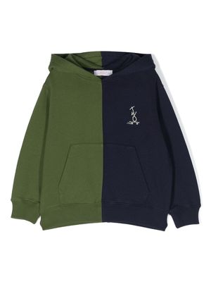 There Was One Kids logo-embroidered colour-block hoodie - Green