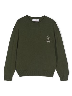 There Was One Kids logo-embroidered crew-neck jumper - Green