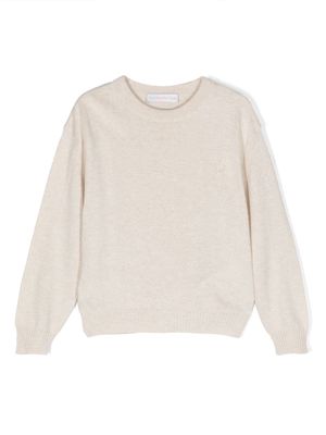 There Was One Kids logo-embroidered crew-neck jumper - Neutrals