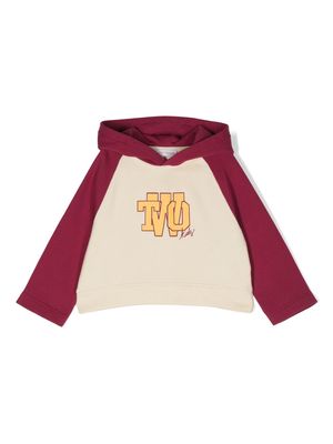 There Was One Kids logo-print colour-block hoodie - Neutrals
