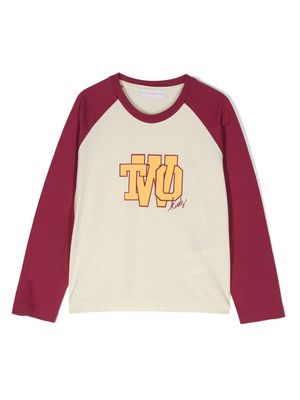 There Was One Kids logo-print cotton long-sleeve T-shirt - Neutrals
