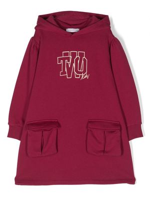 There Was One Kids logo-print hooded fleece dress - Red