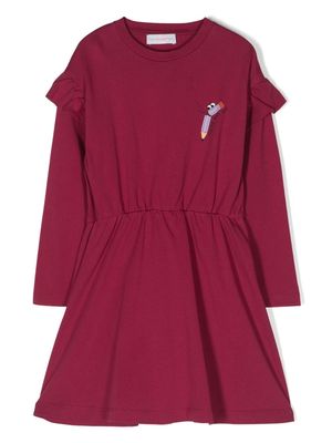 There Was One Kids logo-print ruffled cotton dress - Red
