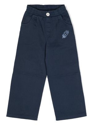 There Was One Kids rocket-print cotton chino trousers - Blue