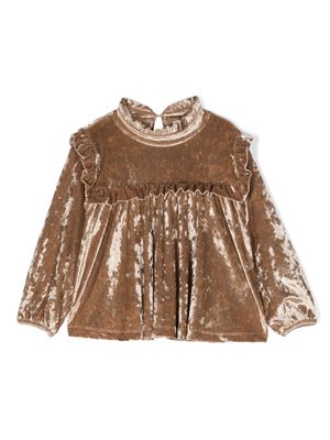 There Was One Kids ruffled crushed velvet blouse - Neutrals