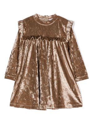 There Was One Kids ruffled crushed velvet dress - Neutrals
