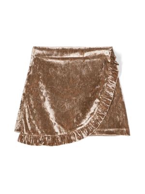 There Was One Kids ruffled crushed velvet wrap skirt - Neutrals